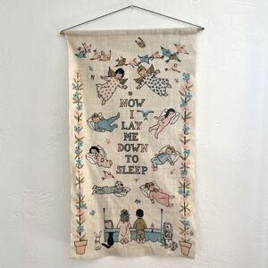 Vintage Linen Now I Lay Me Down To Sleep Linen Tapestry Wall Hanging